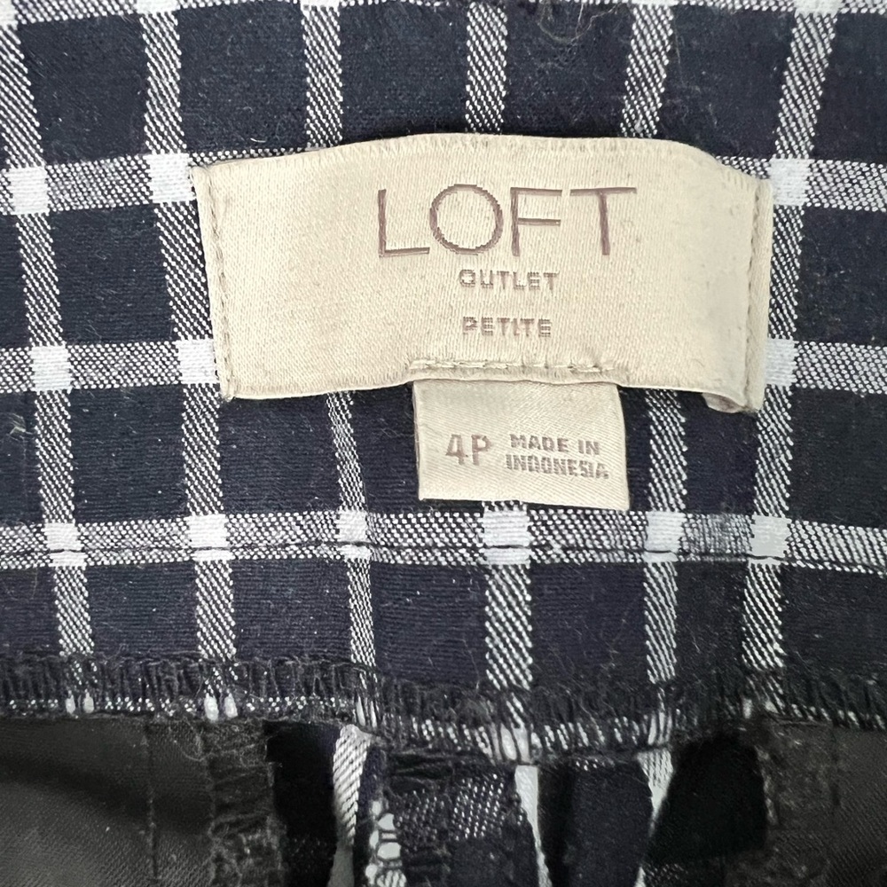 Loft Outlet Blue & White Check Modern Skinny Ankle Pants - Size 4P - Picture 7 of 7